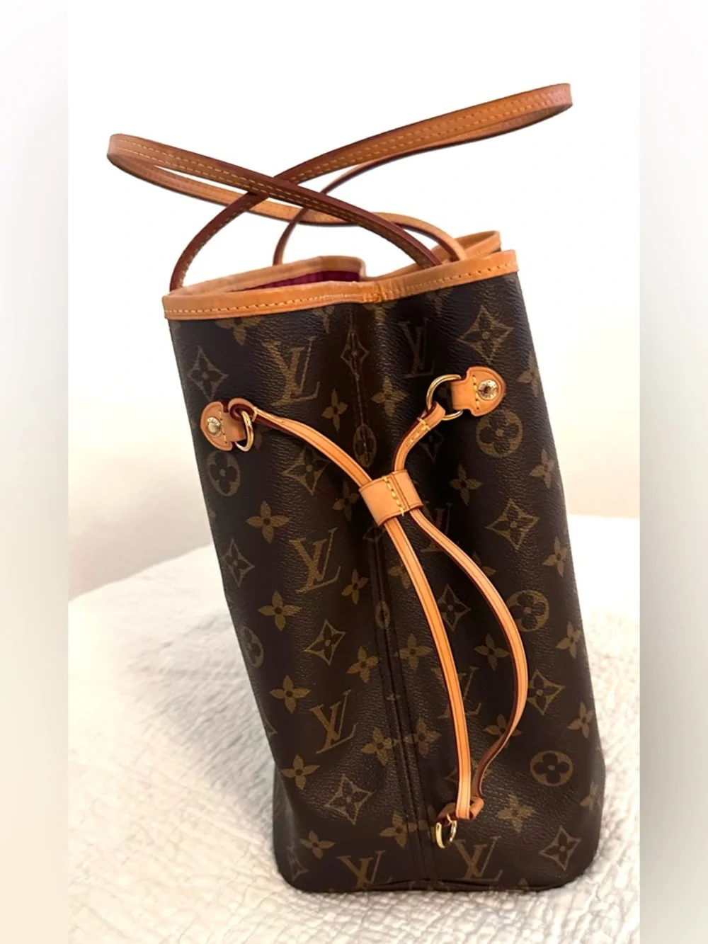 Louis Vuitton Brown Monogram Canvas Neverfull PM Tote with Magenta Interior - Picture 4 of 15